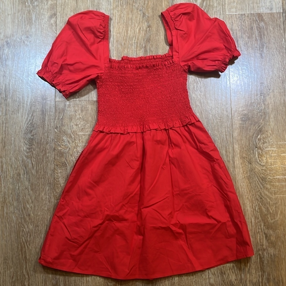 French Connection Rhodes Red Smocked Mini Dress Cotton Like New Women's Size 2 - Picture 9 of 13